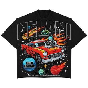 Black and Red Short Sleeve Tees with Automotive Graphics